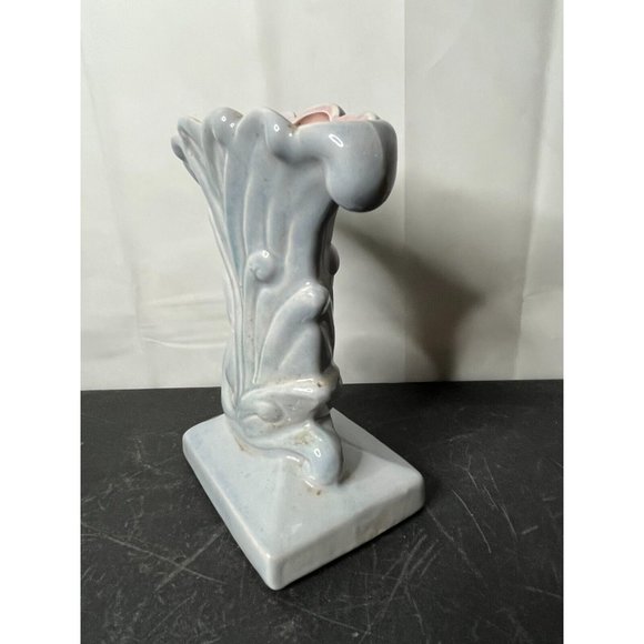 Vintage Gonder Art Pottery Fan Cornucopia Vase Planter Blue Gray Pink E-5 - Picture 2 of 10